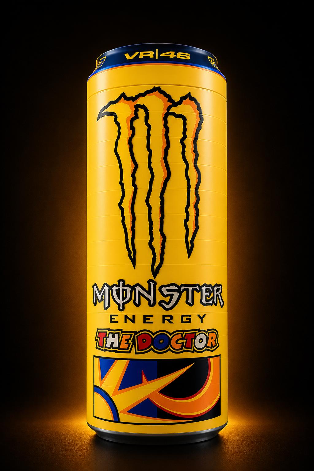 Monster Energy The Doctor collectible can display on an orange neon background