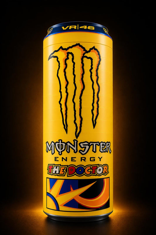 Monster Energy The Doctor collectible can display on an orange neon background